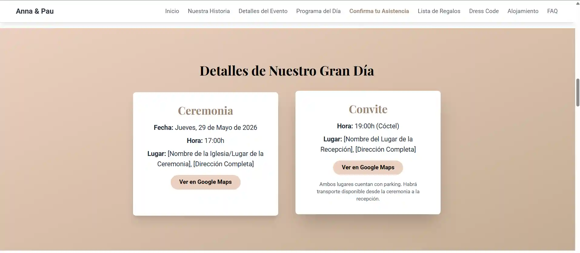 Boda Anna & Pau – Cronograma